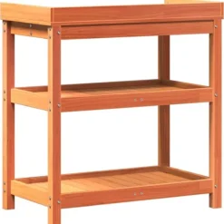 Plantningsbænke^Plantebord i massivt fyrretræ med hylder | Størrelse: 82,5x45x86,5 cm | Farve: Brun