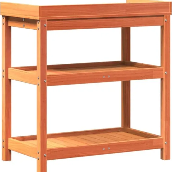 Plantningsbænke^Plantebord i massivt fyrretræ med hylder | Størrelse: 82,5x45x86,5 cm | Farve: Brun