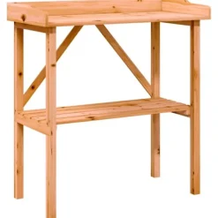 Plantningsbænke^Plantebord i massivt grantræ med hylde | Størrelse: 78x38x82,5 cm | Farve: Brun