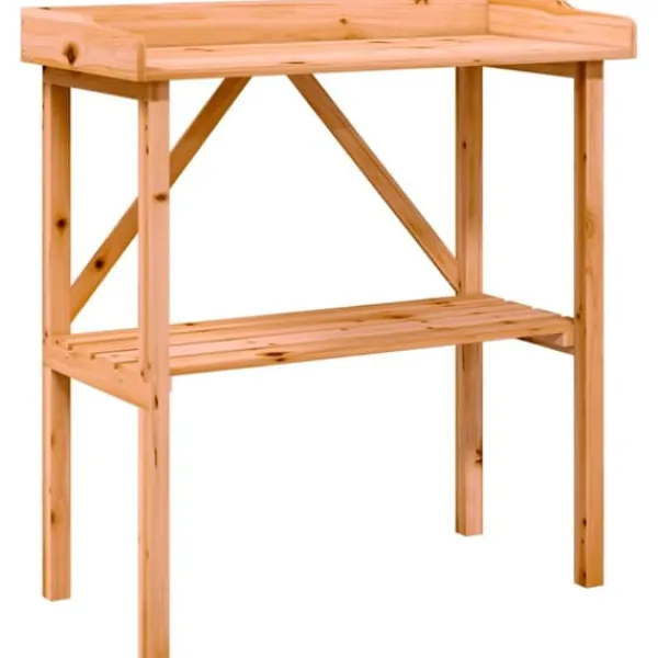Plantningsbænke^Plantebord i massivt grantræ med hylde | Størrelse: 78x38x82,5 cm | Farve: Brun