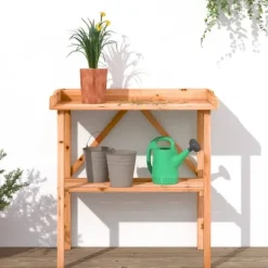 Plantningsbænke^Plantebord i massivt grantræ med hylde | Størrelse: 78x38x82,5 cm | Farve: Brun