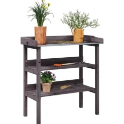 Plantningsbænke^Plantebord i massivt grantræ med hylder | 78x38x82,5 cm | Farve: Natur | Størrelse: 78x38x82,5 cm