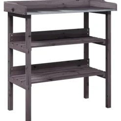 Plantningsbænke^Plantebord i massivt grantræ med hylder | 78x38x82,5 cm | Farve: Natur | Størrelse: 78x38x82,5 cm