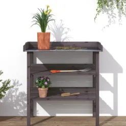 Plantningsbænke^Plantebord i massivt grantræ med hylder | 78x38x82,5 cm | Farve: Natur | Størrelse: 78x38x82,5 cm