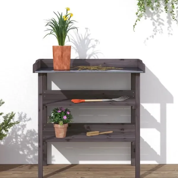 Plantningsbænke^Plantebord i massivt grantræ med hylder | 78x38x82,5 cm | Farve: Natur | Størrelse: 78x38x82,5 cm