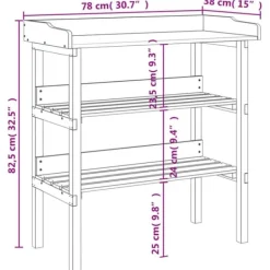 Plantningsbænke^Plantebord i massivt grantræ med hylder | 78x38x82,5 cm | Farve: Natur | Størrelse: 78x38x82,5 cm