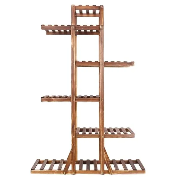Outlet Plantebord, 6-lags trædesign, kompakt og holdbart,90 x 131 x 25cm, Brun Plantestativer