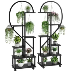 Plantestativer^Plantebord med hjul, 6-niveau, mobil design,Sort