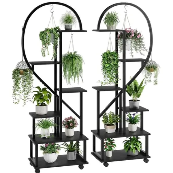 Plantestativer^Plantebord med hjul, 6-niveau, mobil design,Sort