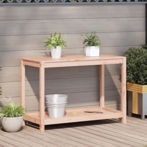 Sale Plantebord med hylde i massivt douglasgran - Robuste udendørs møbler | Størrelse: 108x50x75 cm Plantningsbænke