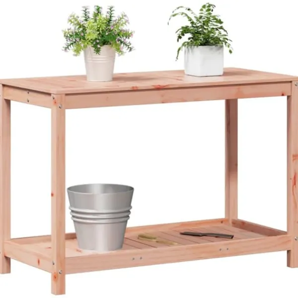 Sale Plantebord med hylde i massivt douglasgran - Robuste udendørs møbler | Størrelse: 108x50x75 cm Plantningsbænke