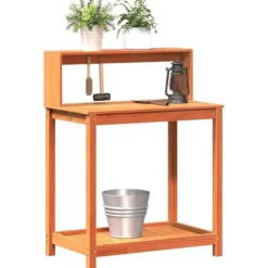 Outlet Plantebord med hylder i massivt fyrretræ | Mål: 82,5x50x109,5 cm | Farve: Brun Plantningsbænke
