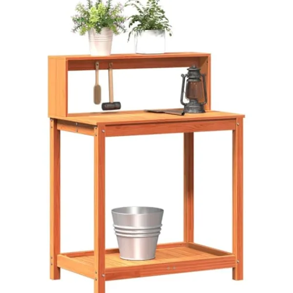 Outlet Plantebord med hylder i massivt fyrretræ | Mål: 82,5x50x109,5 cm | Farve: Brun Plantningsbænke