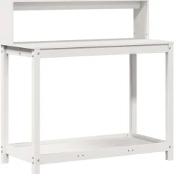 Discount Plantebord med hylder i massivt fyrretræ - Opbevaringsløsning | Størrelse: 108x50x109,5 cm | Farve: Hvid Plantningsbænke