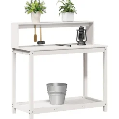 Discount Plantebord med hylder i massivt fyrretræ - Opbevaringsløsning | Størrelse: 108x50x109,5 cm | Farve: Hvid Plantningsbænke