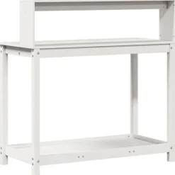 Discount Plantebord med hylder i massivt fyrretræ - Opbevaringsløsning | Størrelse: 108x50x109,5 cm | Farve: Hvid Plantningsbænke