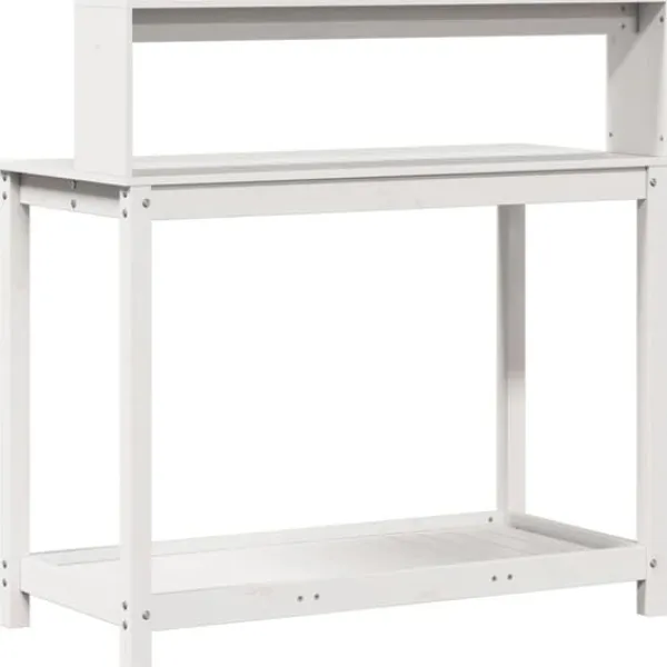 Discount Plantebord med hylder i massivt fyrretræ - Opbevaringsløsning | Størrelse: 108x50x109,5 cm | Farve: Hvid Plantningsbænke