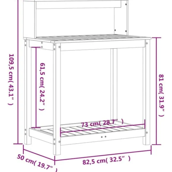 Outlet Plantebord med hylder i massivt douglasgran - Ideelt til planter | Størrelse: 82,5x50x109,5 cm Plantningsbænke