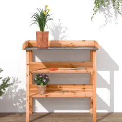 Plantningsbænke^Plantebord med hylder i massivt grantræ | Størrelse: 78x38x82,5 cm | Farve: Brun