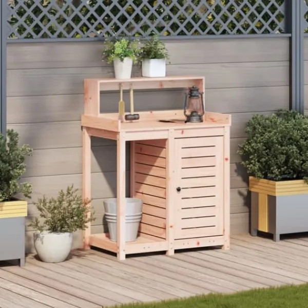 Plantebord med hylder i massivt douglasgran | Størrelse: 82,5x50x109,5 cm Plantningsbænke
