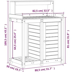 Plantebord med hylder i massivt douglasgran | Størrelse: 82,5x50x109,5 cm Plantningsbænke