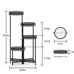 Outlet Plantebord, Moderne Minimalistisk, Metal, Sort,4 niveau Plantestativer
