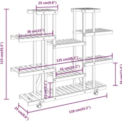 Clearance Planteborde - Living blomsterstativ med hjul 110x25x115 cm massivt fyrretræ Plantestativer