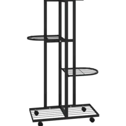 Plantestativer^Planteborde - Living blomsterstativ 4 niveauer med hjul 44x23x80 cm jern sort