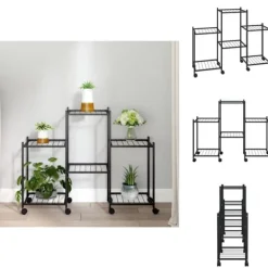 Clearance Planteborde - Living blomsterstativ med hjul 83x25x63,5 cm jern sort Plantestativer