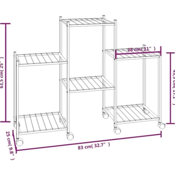 Clearance Planteborde - Living blomsterstativ med hjul 83x25x63,5 cm jern sort Plantestativer
