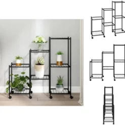 Clearance Planteborde - Living blomsterstativ med hjul 83x25x83,5 cm jern sort Plantestativer