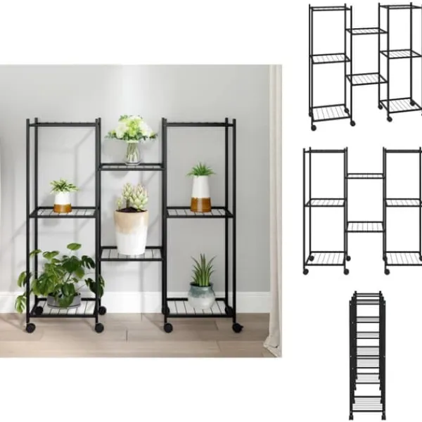 Plantestativer^Planteborde - Living blomsterstativ med hjul 83x25x83,5 cm jern sort