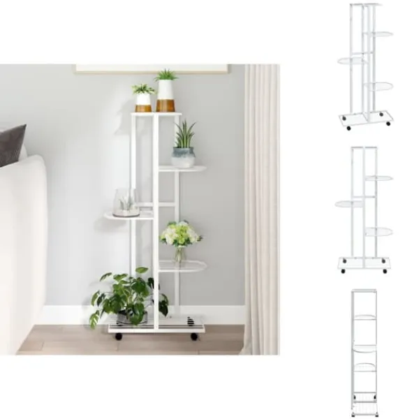 Online Planteborde - Living blomsterstativ 5 niveauer med hjul 44x23x100 cm jern hvid Plantestativer
