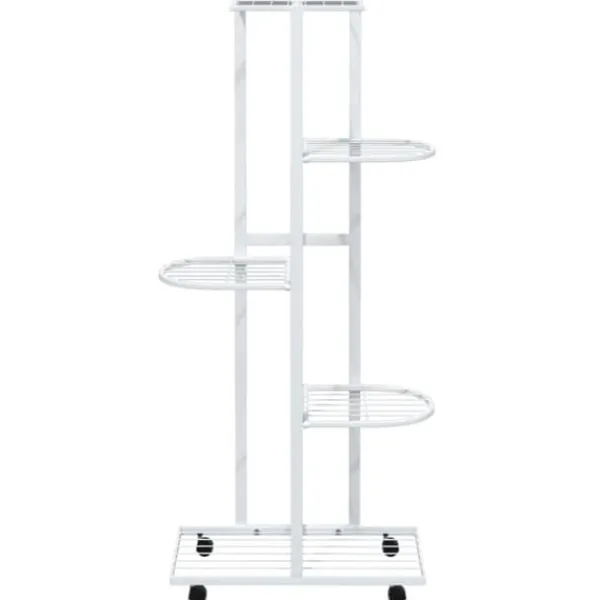 Online Planteborde - Living blomsterstativ 5 niveauer med hjul 44x23x100 cm jern hvid Plantestativer