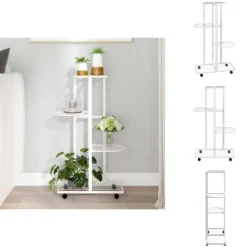 Plantestativer^Planteborde - Living blomsterstativ 4 niveauer med hjul 44x23x80 cm jern hvid