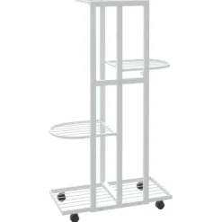 Plantestativer^Planteborde - Living blomsterstativ 4 niveauer med hjul 44x23x80 cm jern hvid