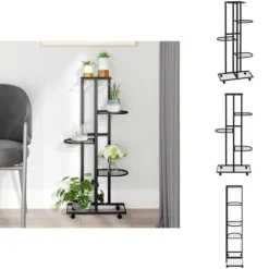 Best Planteborde - Living blomsterstativ 5 niveauer med hjul 44x23x100 cm jern sort Plantestativer