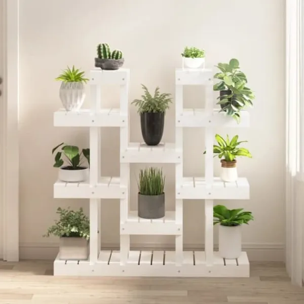 Clearance Planteborde - Living plantestativ 104,5x25x109,5 cm massivt fyrretræ hvid Plantestativer
