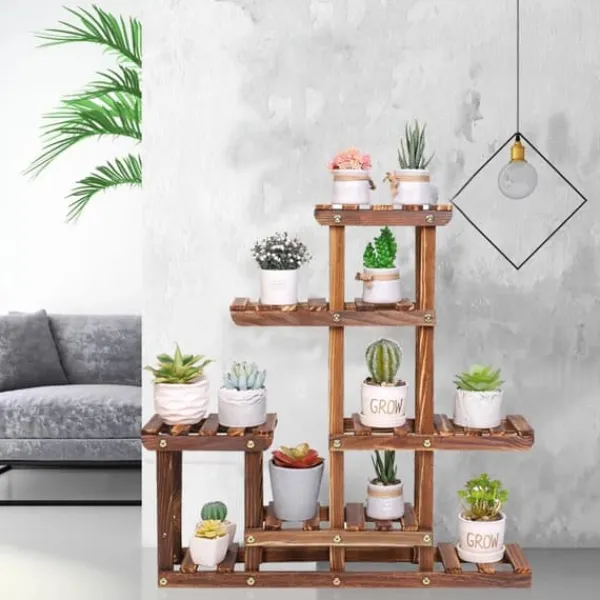 Plantestativer^Planteholder - Blomsterhylde - 6 niveauer - Massiv fyrretræ - Inde/ude - Til potter & sukkulenter - Samles selv - Brun