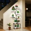 Plantestativer^Planteholder & Blomsterhylde - Hjørnemodel i træ - Træformet - 7 Hylder - 151 cm - Med LED-lys - Indendørs - Grå