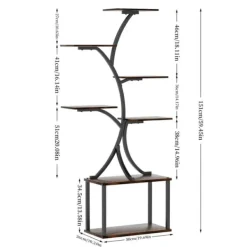 Plantestativer^Planteholder & Blomsterhylde - Hjørnemodel i træ - Træformet - 7 Hylder - 151 cm - Med LED-lys - Indendørs - Grå