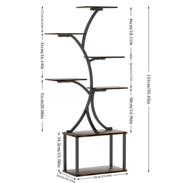 Plantestativer^Planteholder & Blomsterhylde - Hjørnemodel i træ - Træformet - 7 Hylder - 151 cm - Med LED-lys - Indendørs - Grå