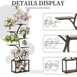 Plantestativer^Planteholder & Blomsterhylde - Hjørnemodel i træ - Træformet - 7 Hylder - 151 cm - Med LED-lys - Indendørs - Grå