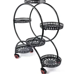 New Planteholder - Blomsterkrukkestativ 4 etager - Metal - Med hjul - Kraftig - Rundt design - Sort Plantestativer