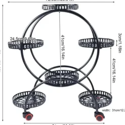 New Planteholder - Blomsterkrukkestativ 4 etager - Metal - Med hjul - Kraftig - Rundt design - Sort Plantestativer