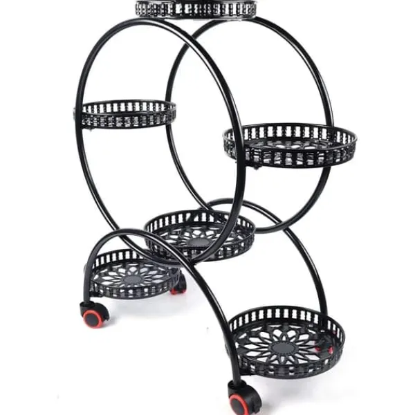 New Planteholder - Blomsterkrukkestativ 4 etager - Metal - Med hjul - Kraftig - Rundt design - Sort Plantestativer