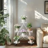Outlet Planteholder - Blomsterstander - 6 Niveauer - Metal - Med Hjul - Til Indendørs/Udendørs, Stue/Balkon - Hvid Plantestativer