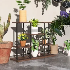 Discount Planteholder 4 niveauer 61,5 cm træ kulbrun til inde/ude Plantestativer