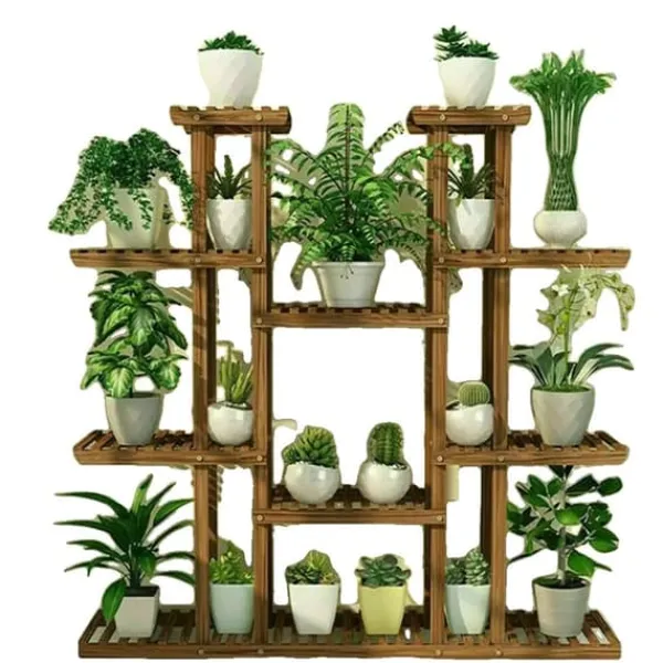 Online Planteholder, 9 niveauer, holdbart træ- og metaldesign,BRUN Plantestativer