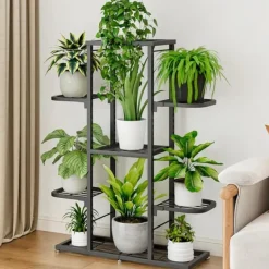 Plantestativer^Planteholder, 7 niveauer, indendørs og udendørs brug,Mørk Grå 5 Lag